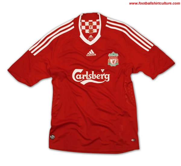 new liverpool home shirt made by adidas for the 2008/09 season