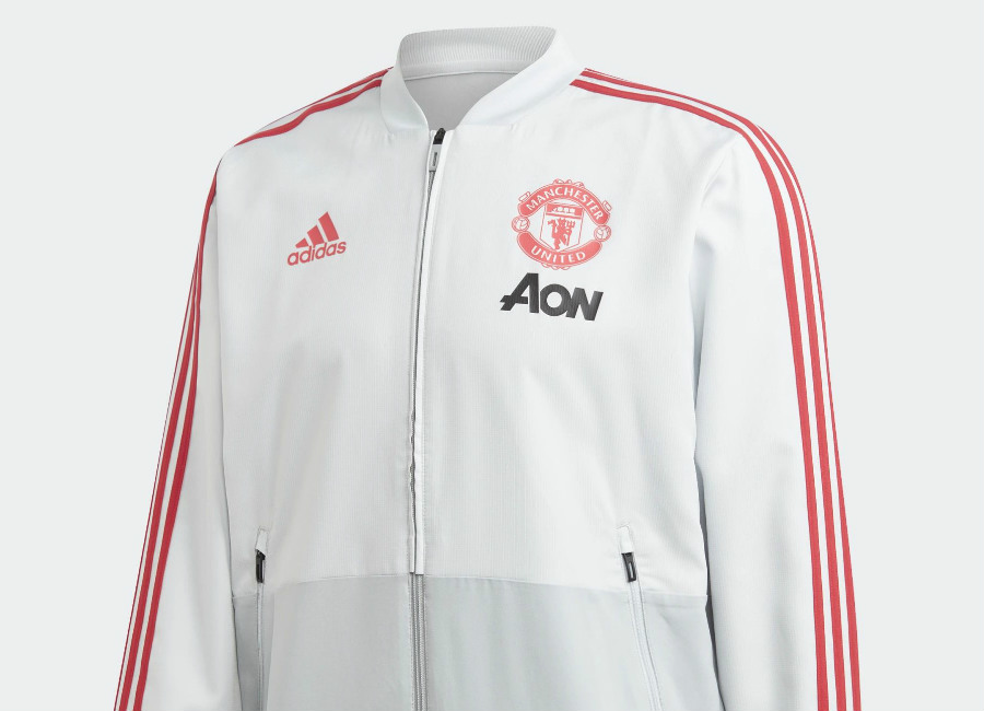 Adidas Manchester United Presentation Jacket - Clear Grey / Blaze Red