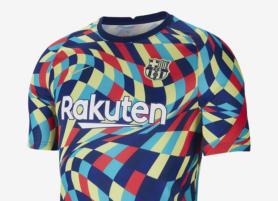 Barcelona Pre-Match Football Top - Blue Void / Blue Void / Light Fusion Red / Limelight #barca #fcbarcelona #nikefootball