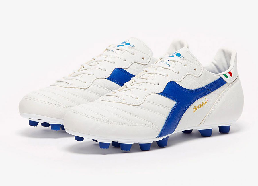 Diadora Brasil Made In Italy K-Leather Pro FG - White / Royal #diadorafootball #footballboots