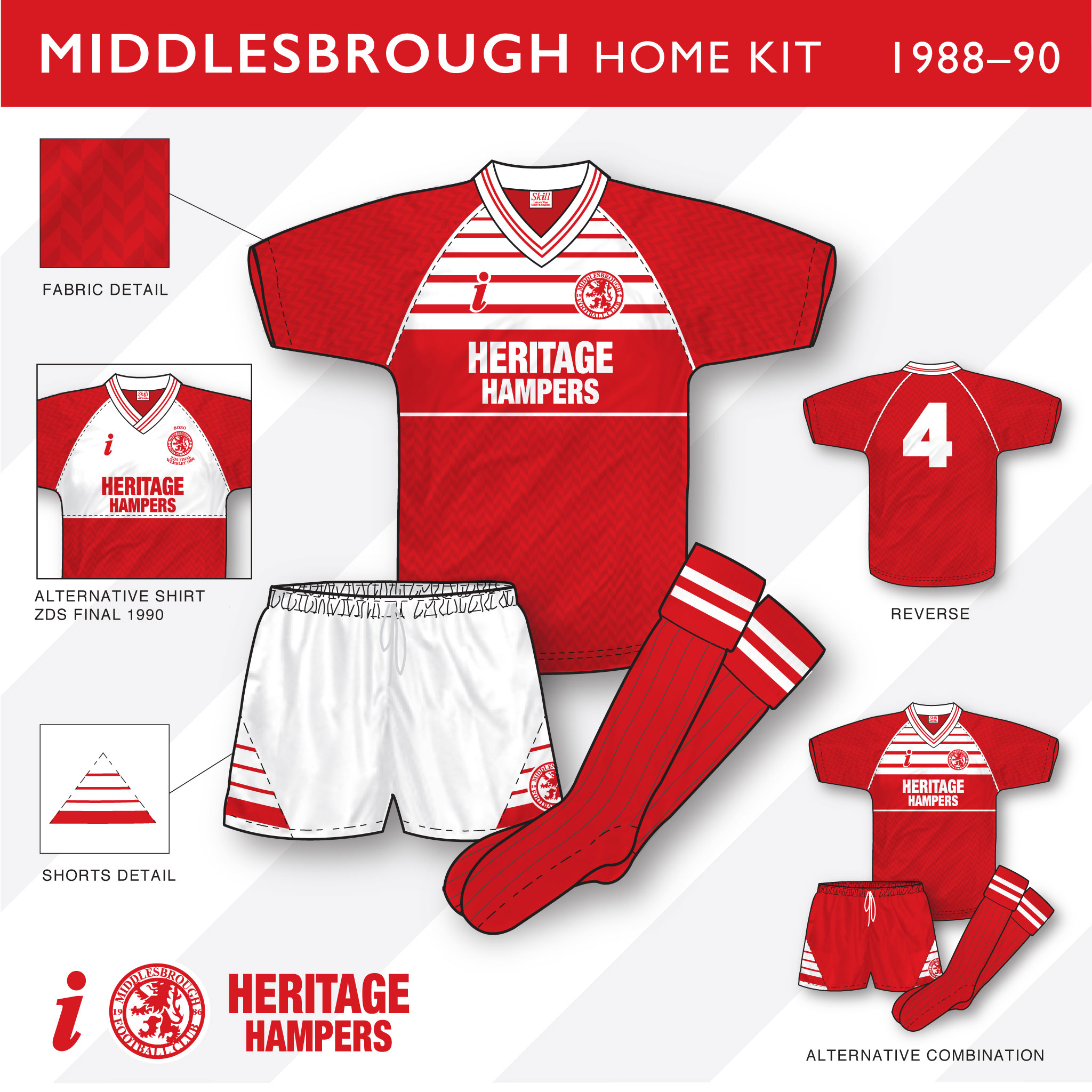 middlesbrough 1988 90 home kit