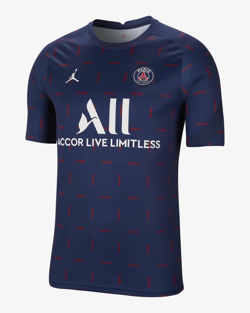 Paris Saint-Germain 21/22 Pre-Match Short-Sleeve Football Top - Midnight Navy / Midnight Navy / White