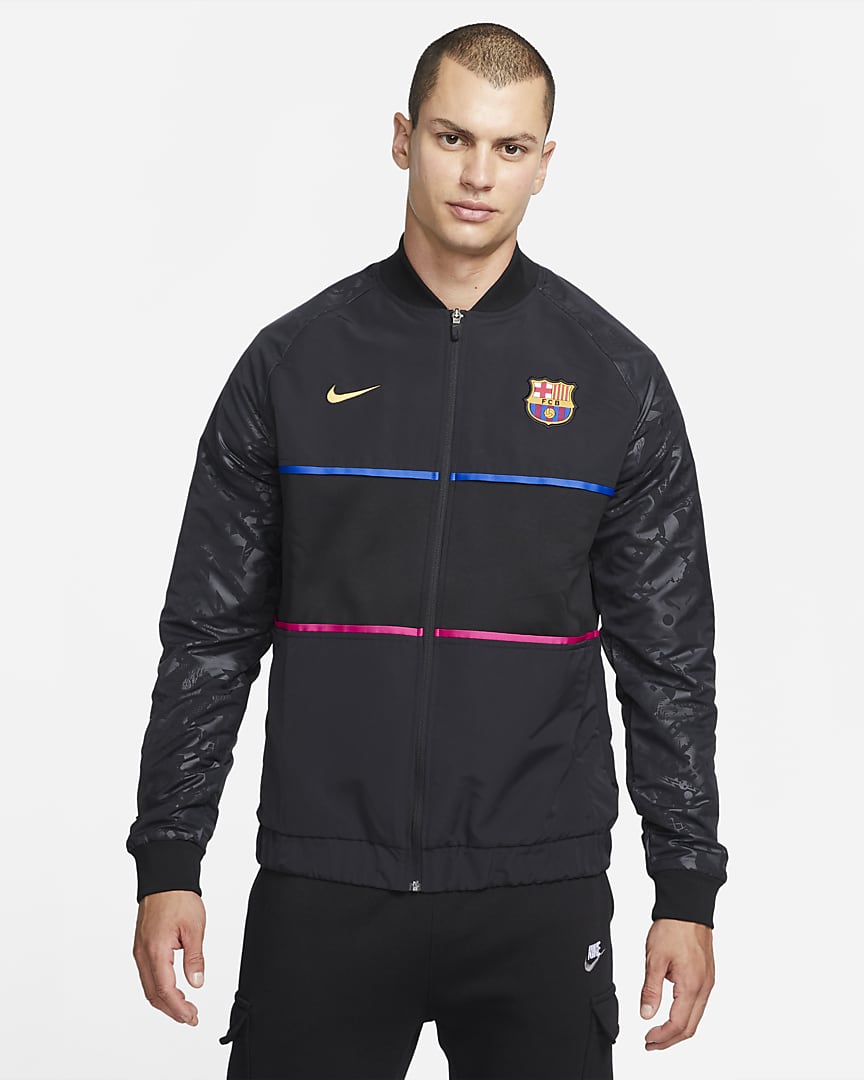 Barcelona 21/22 Nike Dri-FIT Football Tracksuit Jacket - Black / Black / Varsity Maize