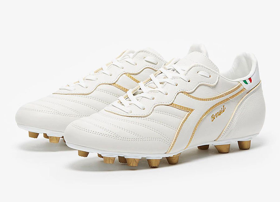 Diadora Brasil Made In Italy K-Leather FG - White / Gold #Diadorafootball #footballboots