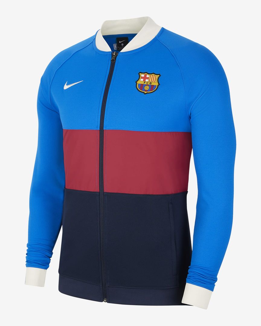 F.C. Barcelona Full-Zip Football Tracksuit Jacket - Soar / Obsidian / Noble Red / Pale Ivory