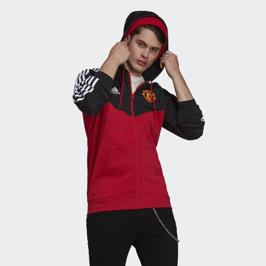 Manchester United 21/22 3-Stripes Full-Zip Hoodie - Real Red / Black