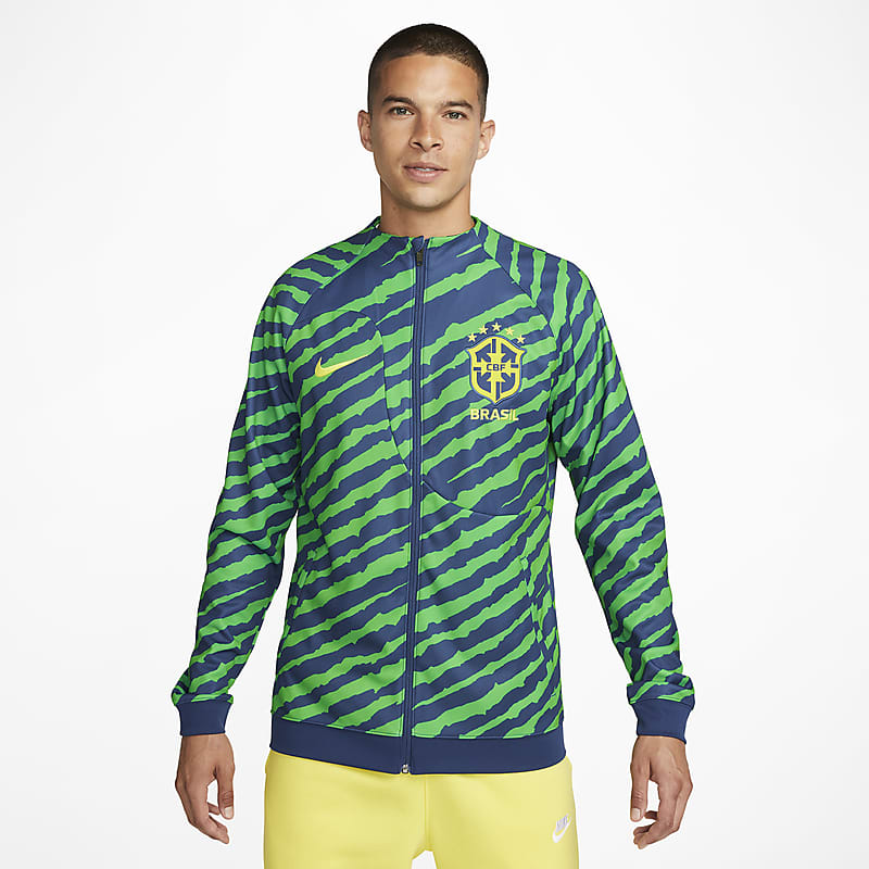 Brasil Academy Pro Full-Zip Knit Football Jacket - Coastal Blue / Light Green Spark / Dynamic Yellow
