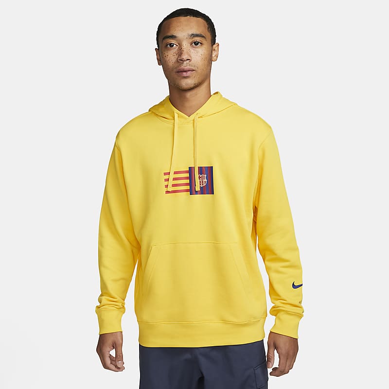 F.C. Barcelona Club Fleece French Terry Pullover Hoodie - Amarillo / Deep Royal Blue