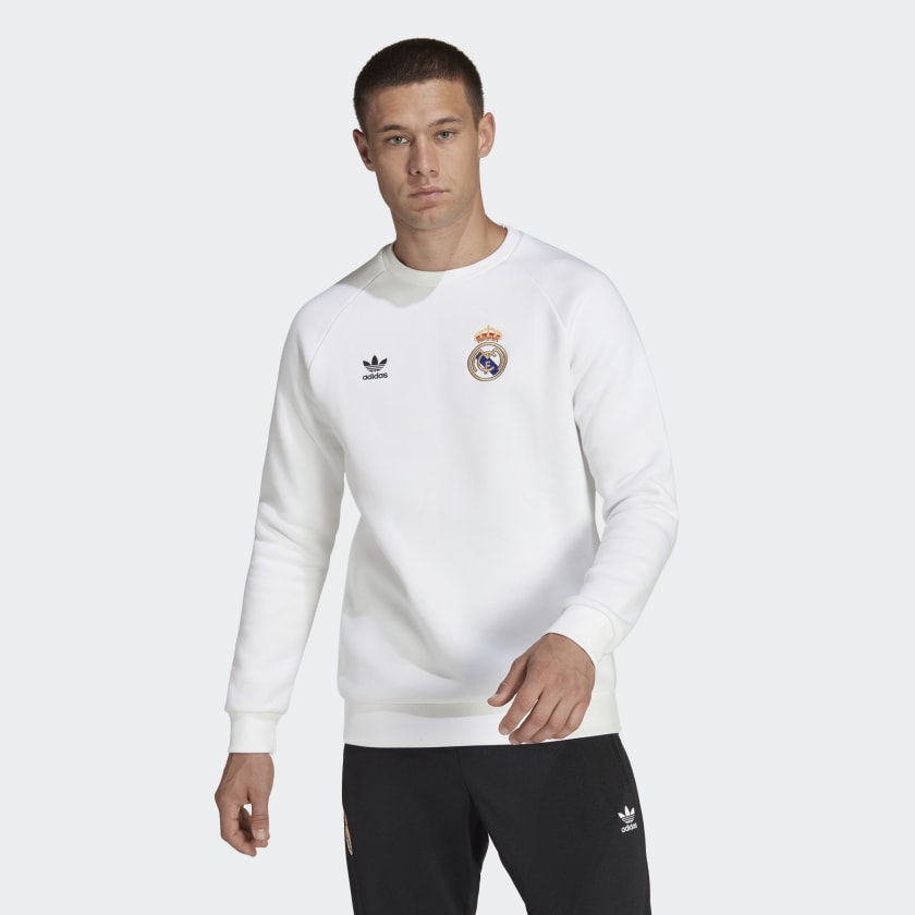 Real Madrid Essentials Trefoil Crewneck Sweatshirt - White