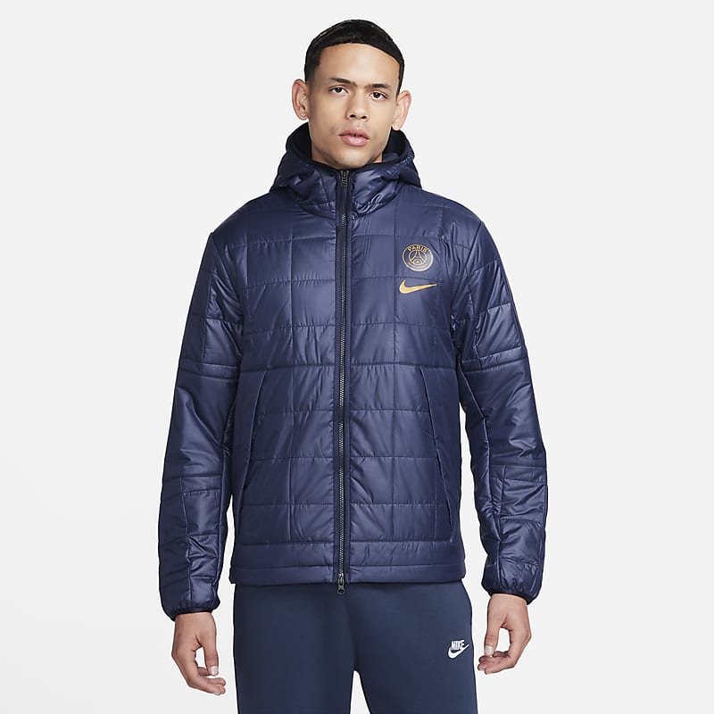 Paris Saint-Germain Nike Fleece-Lined Hooded Jacket - Blackened Blue / Gold Suede