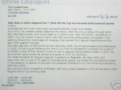 I have included a piece taken from the original Sothebys brochure back in 1998 to act as an indication of its authenticity - the shirt was originally given by Ball to his sister.