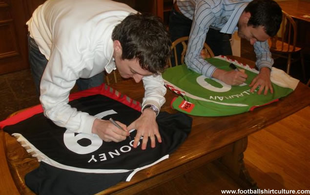 The actual shirts worn by Dave Mooney and George O'Callaghan at the press conference have been signed by the players and are being auctioned off to the highest closed bid 