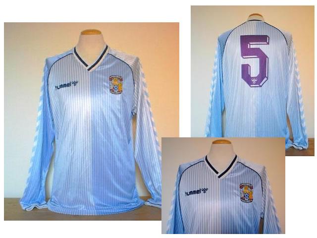 VINTAGE COVENTRY 1987 HUMMEL MATCH WORN SHIRT+No.5+XL