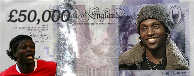 The shirt worn by Arsenal's Emmanuel Adebayor when he scored the first hat-trick at the Emirates Stadium has been sold for a cool £50,000