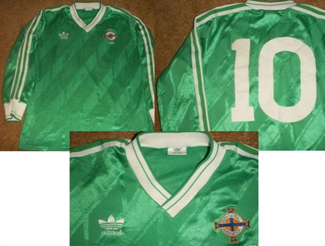 MATCH WORN Northern Ireland player shirt from the mid to late 1980s
