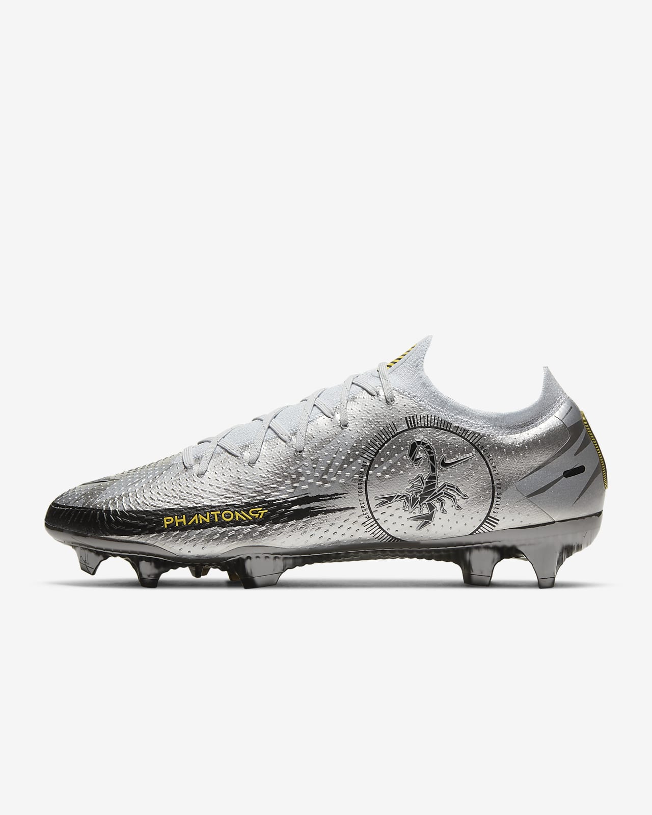 Nike Phantom Scorpion Elite FG - Pure Platinum / Black / Speed Yellow / Metallic Silver 