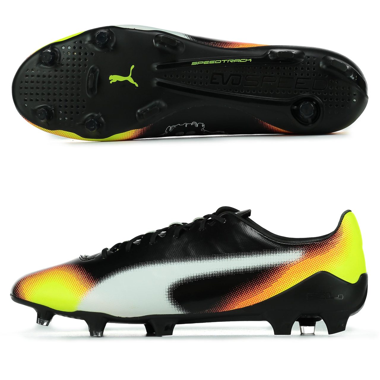 Puma evoSPEED SL-S II Graphic FG - Black / White / Safety Yellow / Orange - Football Shirt 