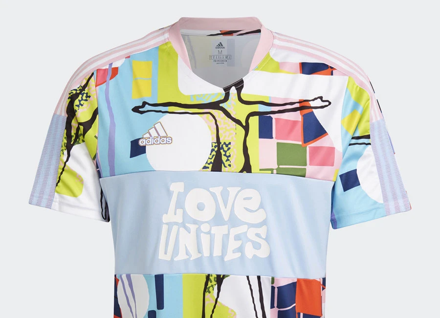 Adidas Love Unites Tiro Jersey - True Pink / Glow Blue #footballshirt #adidasfootball