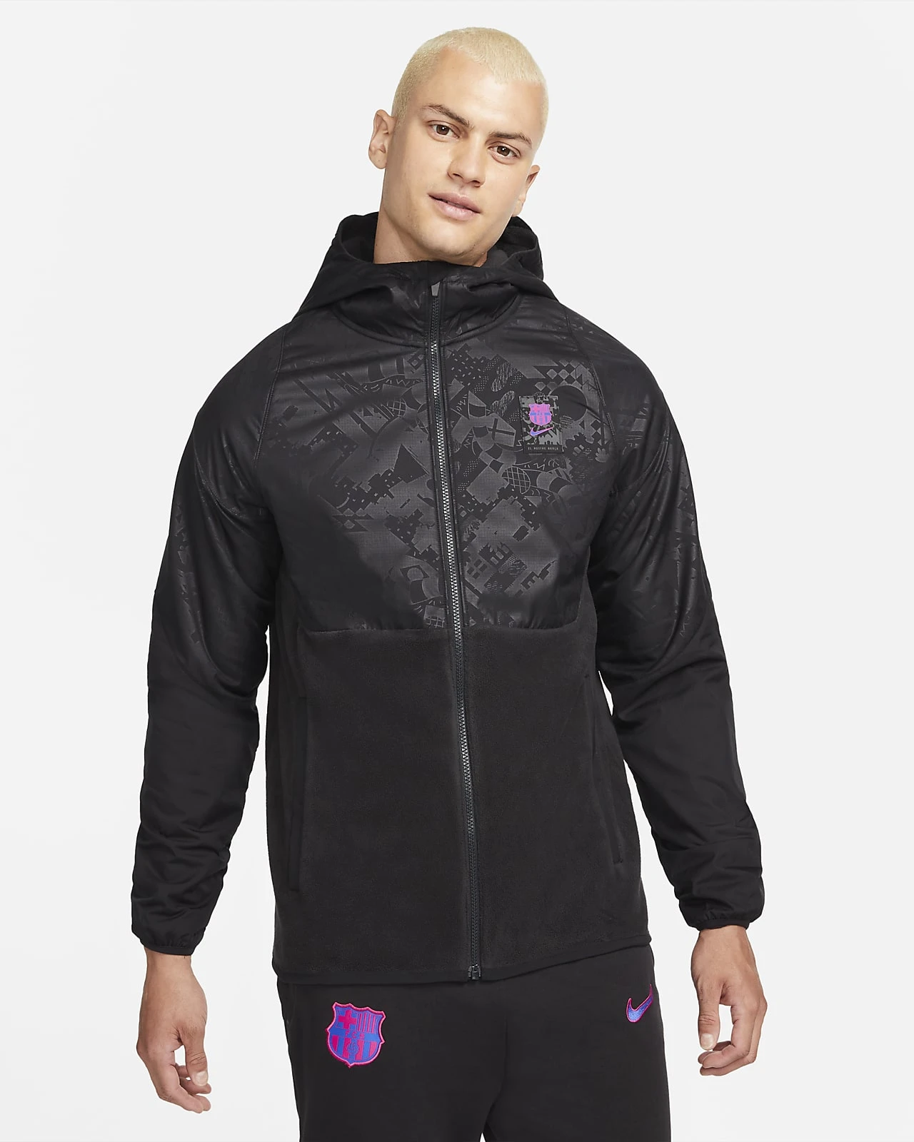 Barcelona 21/22 AWF Woven Football Jacket - Black / Black