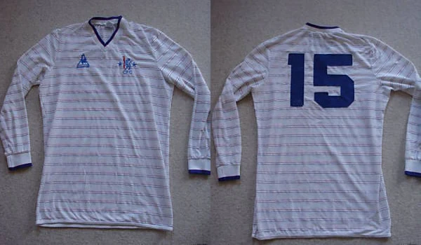 CHELSEA-LE-COQ-SPORTIF-MATCH-WORN-AWAY-SHIRT-1984-86, LONG SLEEVED, #15 CHELSEA-LE-COQ-SPORTIF-MATCH-WORN-AWAY-SHIRT-1984-86, LONG SLEEVED, #15