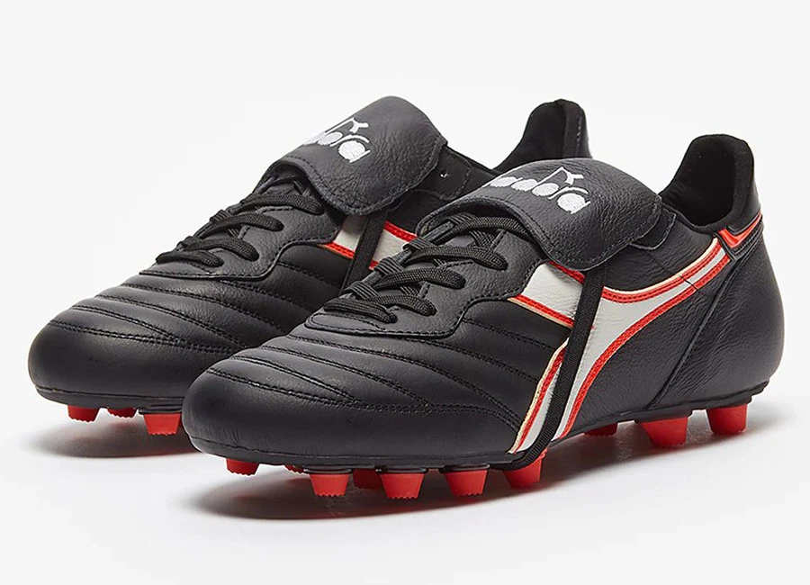 Diadora Brasil Made In Italy FG - Black / White / Fluo Red #footballboots #acmilan #VanBasten