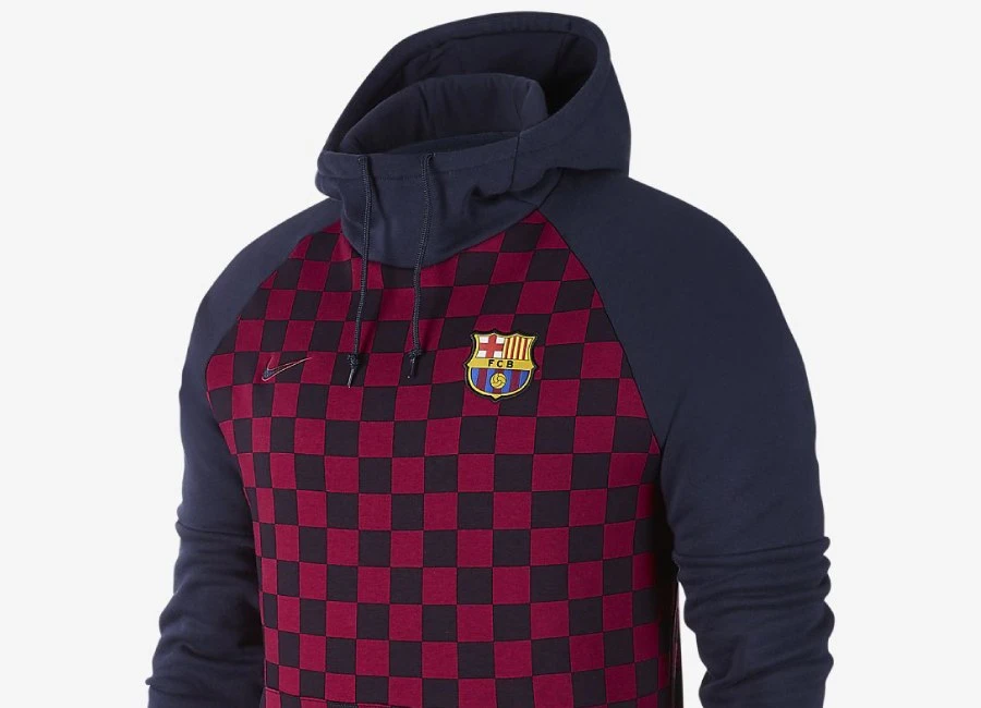 FC Barcelona Fleece Pullover Hoodie - Obsidian / Noble Red / Obsidian #barca #fcbarcelona #nikefootball