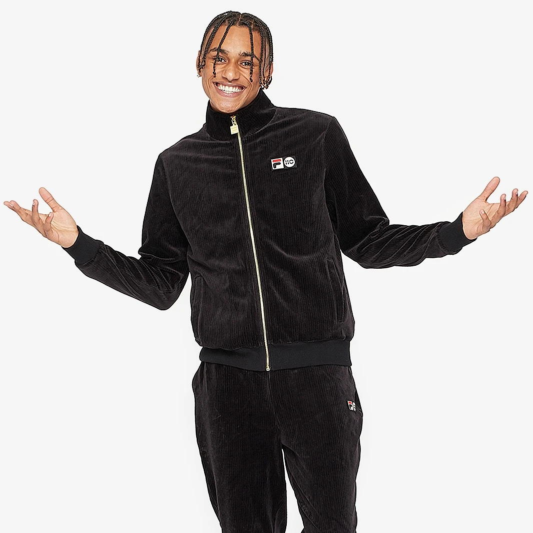 FILA Heritage Dionysus Ribbed Velour Track Jacket - Black