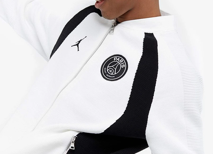 Paris Saint-Germain 2019 Full Zip Knitted Flight Jacket - White / Black #psg #ParisSaintGermain #TeamPSG #AllezParis
